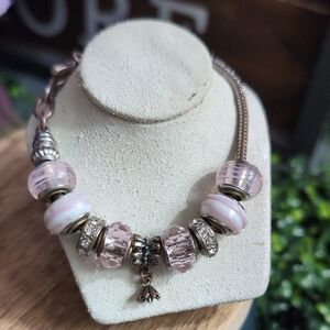 Pink Pastel Glass Beaded Slider Charm Bracelet